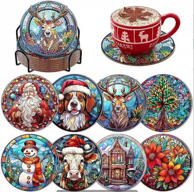 Diamond Painting Christmas Stained Glass-Coaster [8-Pack]