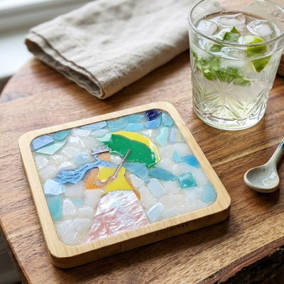 Art-Inspired Mosaic Coaster – Woman with a Parasol