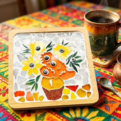 Art-Inspired Mosaic Coaster – Van Gogh Sunflowers