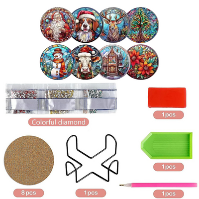Diamond Painting Christmas Stained Glass-Coaster [8-Pack]