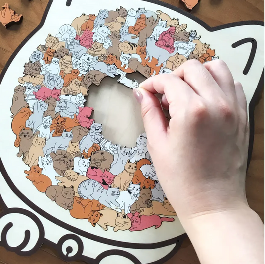 135-Piece Morandi Cat-Shaped Wooden Puzzle