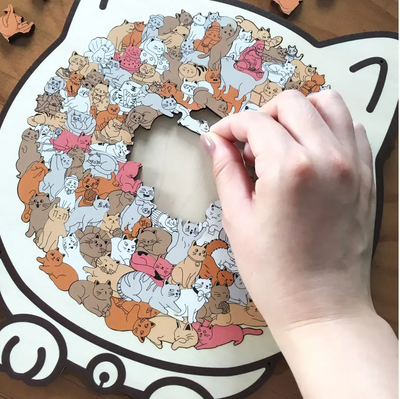 135-Piece Morandi Cat-Shaped Wooden Puzzle