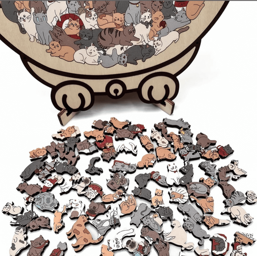 135-Piece Morandi Cat-Shaped Wooden Puzzle
