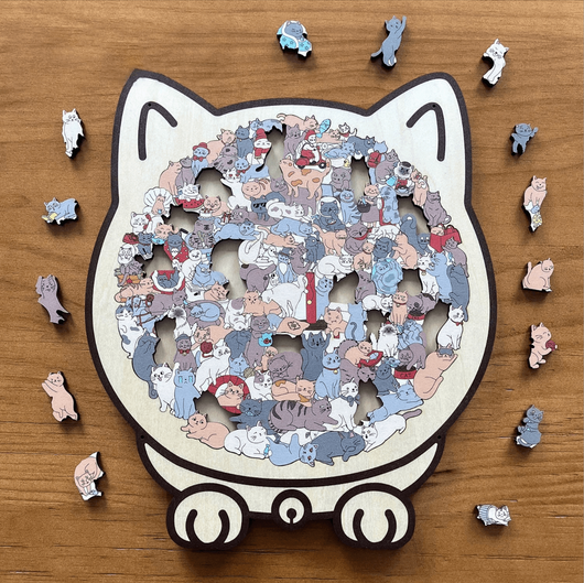 135-Piece Morandi Cat-Shaped Wooden Puzzle