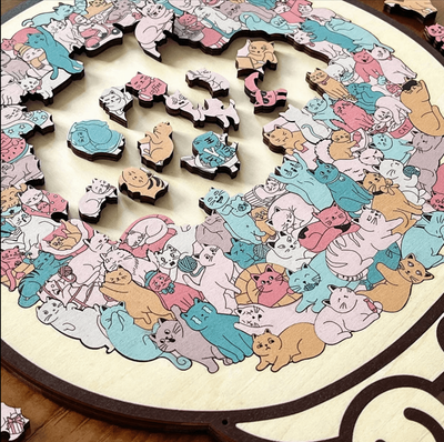 135-Piece Morandi Cat-Shaped Wooden Puzzle