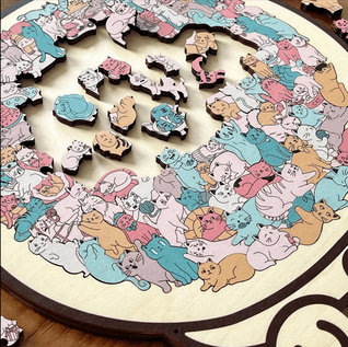 135-Piece Morandi Cat-Shaped Wooden Puzzle