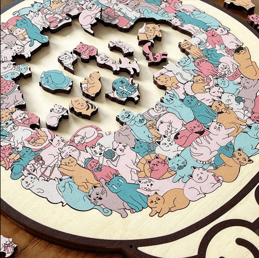 135-Piece Morandi Cat-Shaped Wooden Puzzle